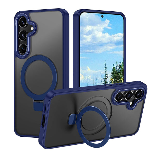 Samsung Galaxy S24 Shockproof Magnetic Case With Invisible Stand Holder - Dark Blue