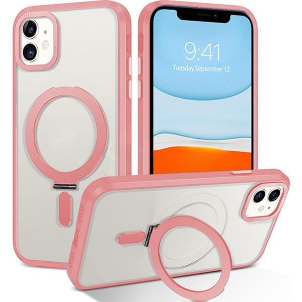 iPhone 11 Shockproof Magnetic Case With Invisible Stand Holder Pink