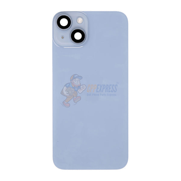 iPhone 14  Mid-Frame Housing with Power/Volume Button and Back Glass with Steel Plate and Wireless Charge Flex Cable - Blue