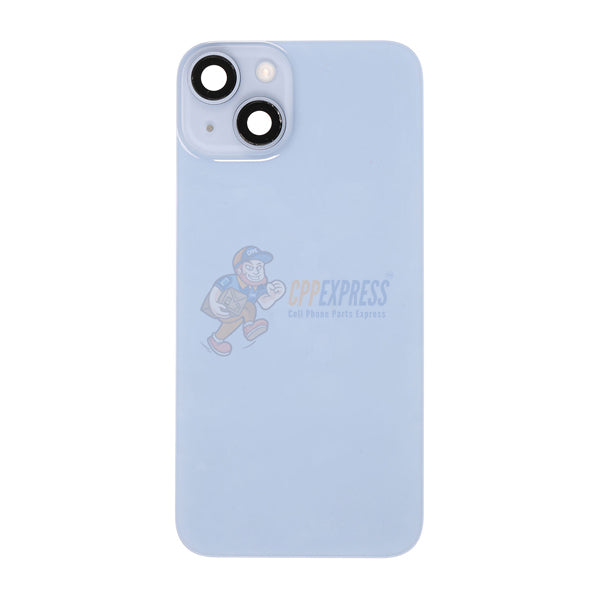 iPhone 14 Plus Mid-Frame Housing with Power/Volume Button and Back Glass with Steel Plate and Wireless Charge Flex Cable - Blue