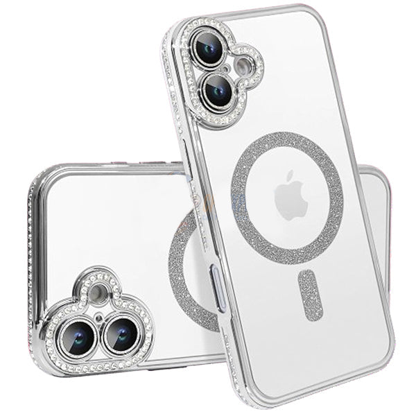 iPhone 16 Plus Shockproof Clear Luxury Magnetic Diamond Glitter Case