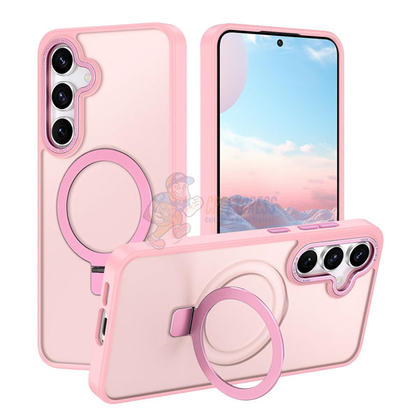 Samsung Galaxy S24 Plus Shockproof Magnetic Case With Invisible Stand Holder - Pink
