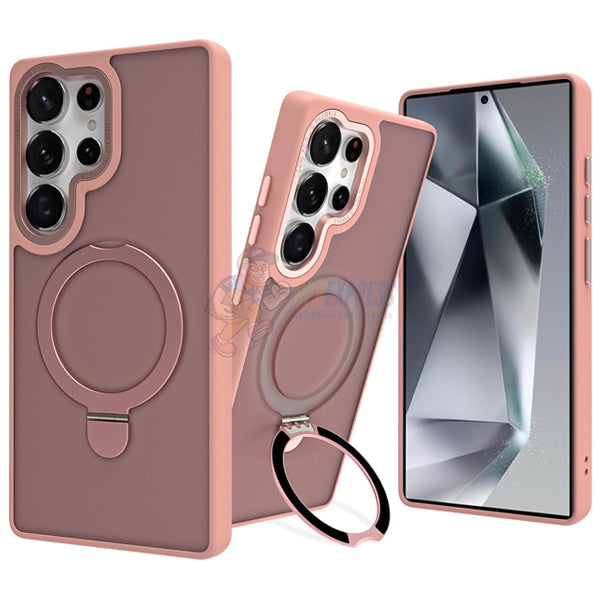 Samsung Galaxy S25 Ultra Shockproof Magnetic Case With Invisible Stand Holder - Pink