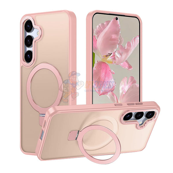 Samsung Galaxy S25 Shockproof Magnetic Case With Invisible Stand Holder - Pink
