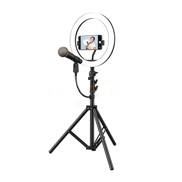Iconic Home Studio 10-In LED Ring Light Media Station Tripod for Smartphone