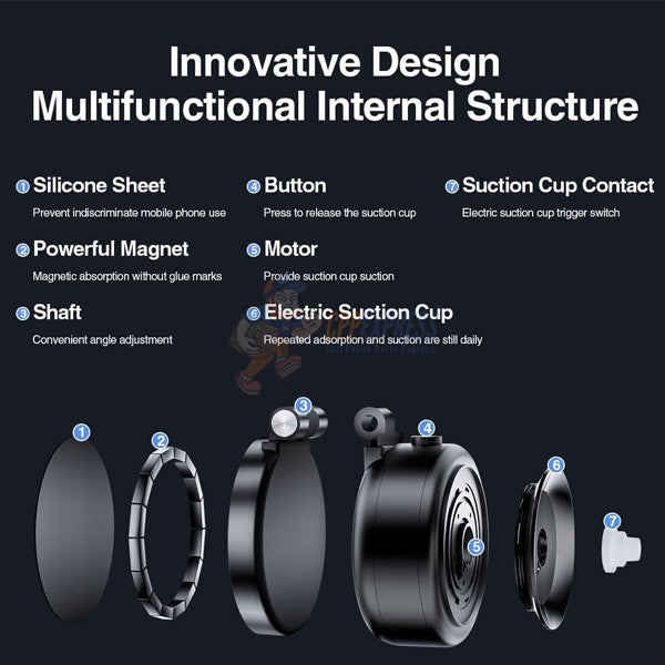 Warrior Autogrip 360° Rotating USB-C Charging Magnetic Phone Holder - Black