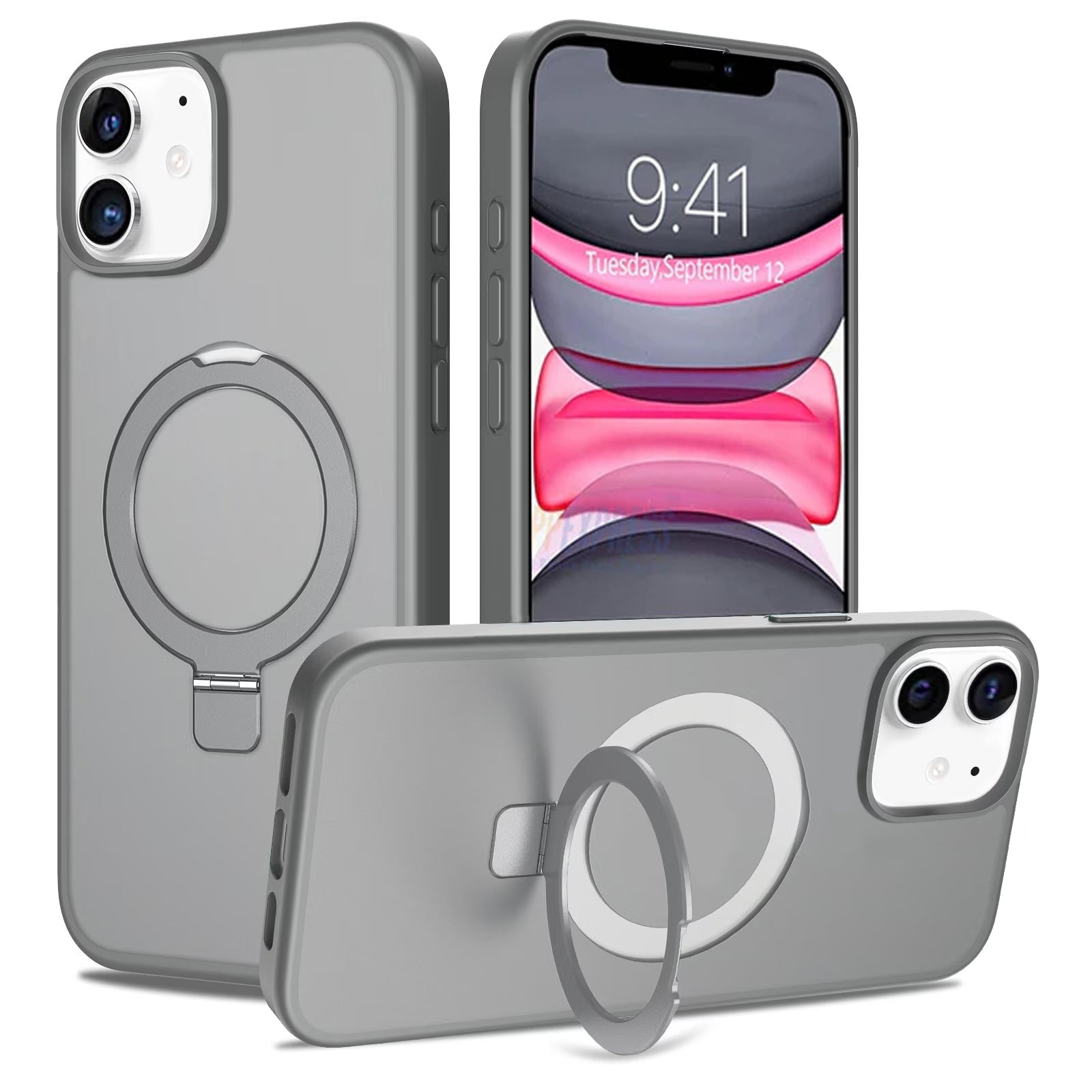 iPhone 11 Shockproof Magnetic Case With Stand Holder - Grey