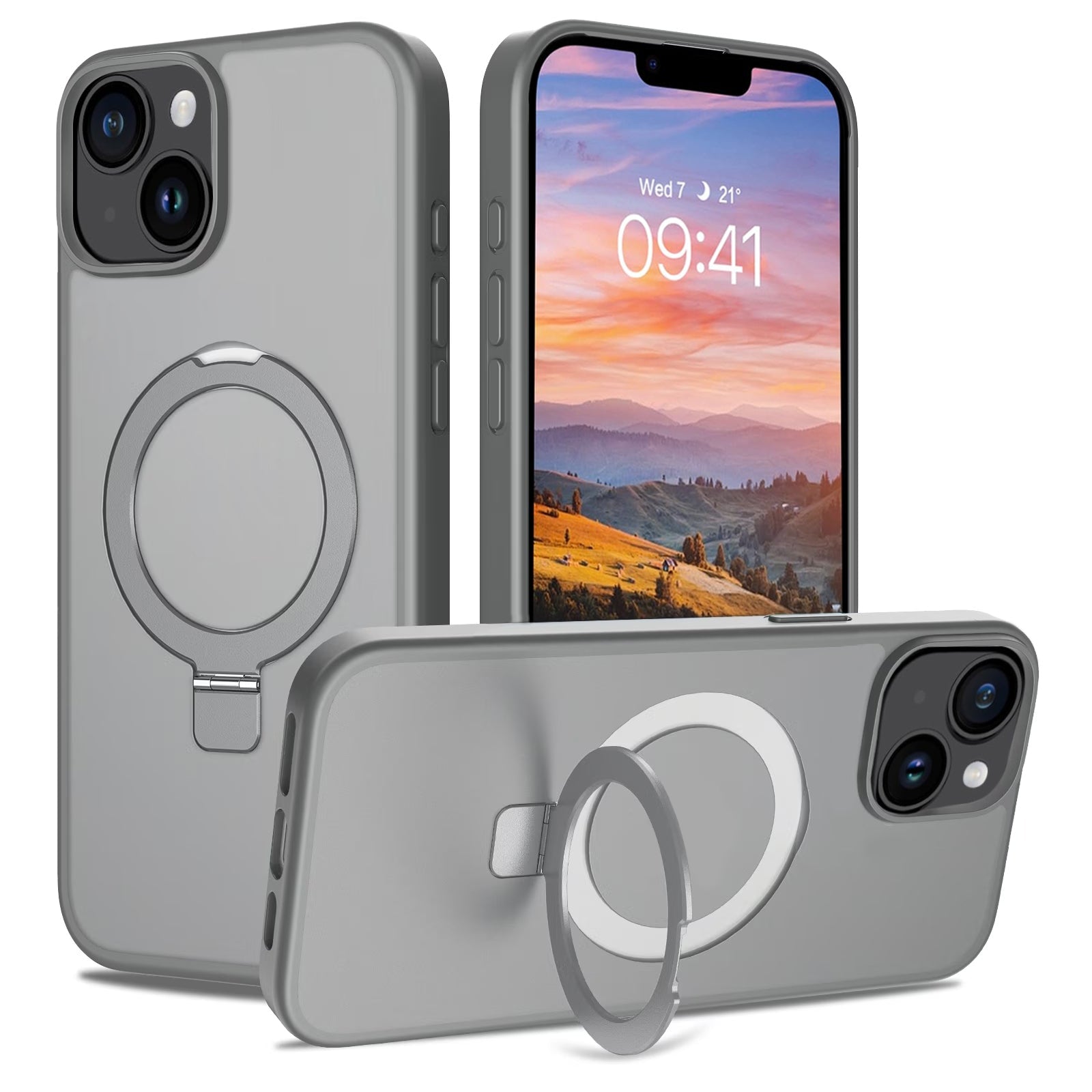 iPhone 14 Plus Shockproof Magnetic Case With Stand Holder - Grey