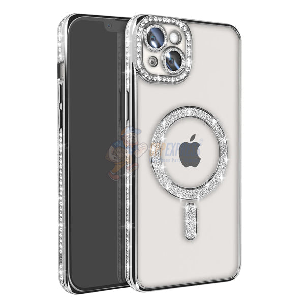 iPhone 15 Plus Shockproof Clear Luxury Magnetic Diamond Glitter Case