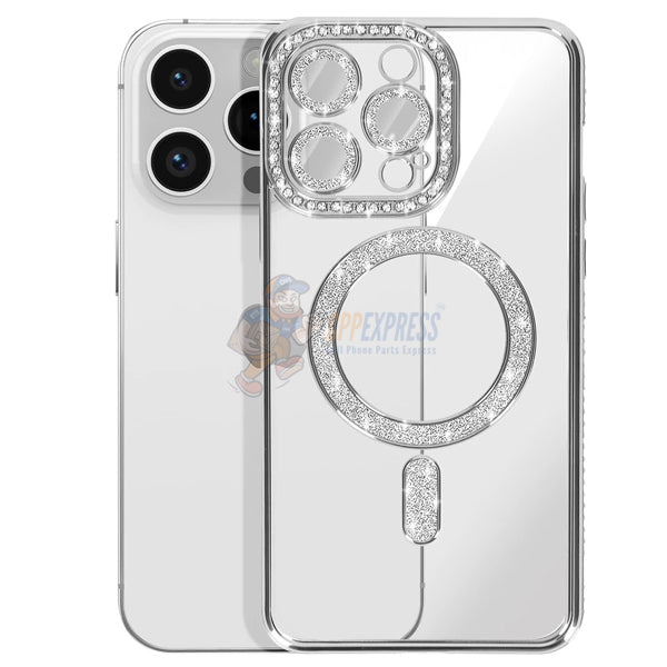 iPhone 15 Pro Shockproof Clear Luxury Magnetic Diamond Glitter Case