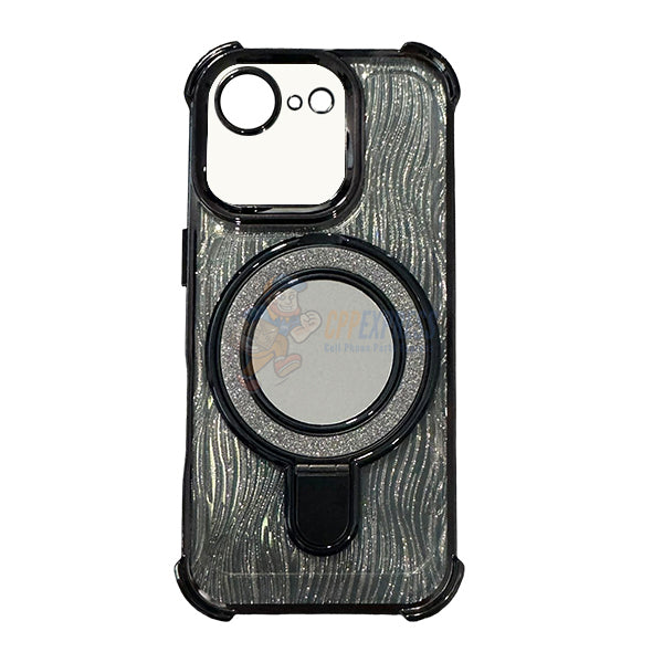 iPhone 16E Shockproof Stand Glitter & Wavy Pattern Card Magsafe Case