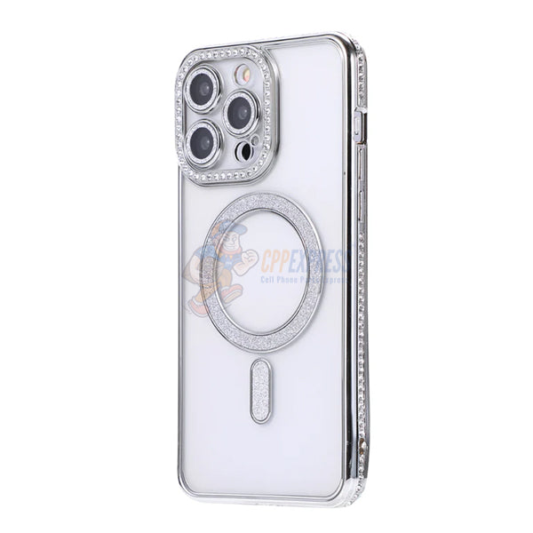 iPhone 16 Pro Max Shockproof Clear Luxury Magnetic Diamond Glitter Case