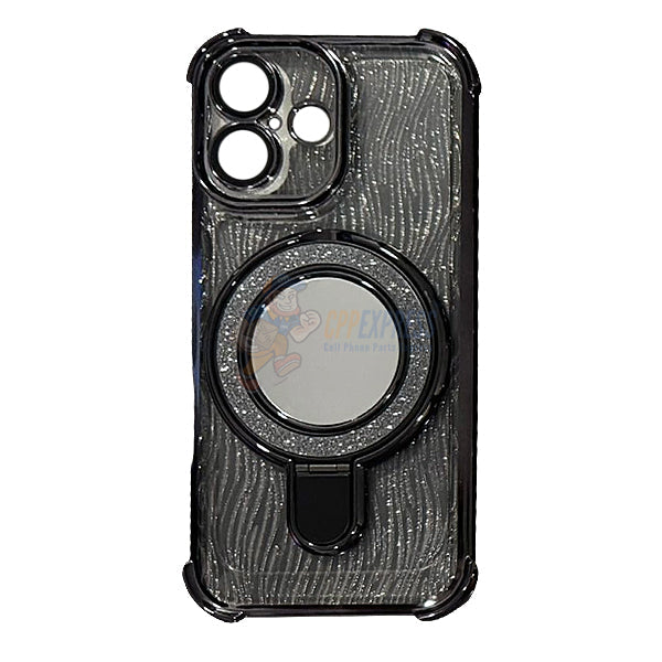 iPhone 17 Glitter Wavy Pattern Mirror Case with Stand ShockProof Cover